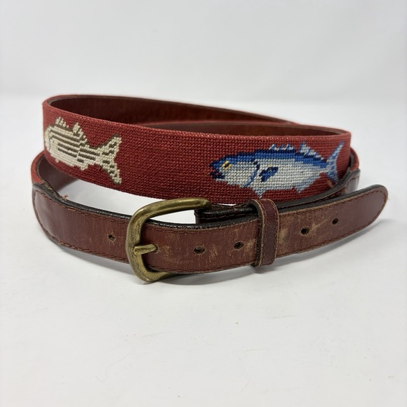 Smathers & Branson Other - Smathers and Branson Needlepoint Belt Fish Red Canvas Brass Buckle Size 48